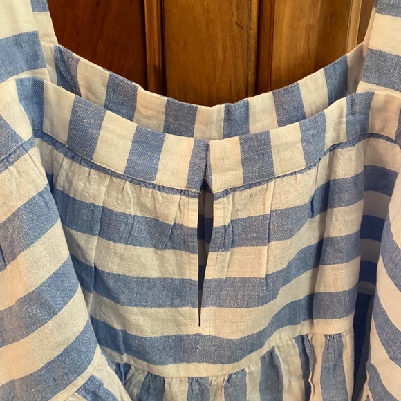 Breezy Blue & White Striped XL Petite Linen LOFT Sleeveless Peplum Top - Picture 2 of 8